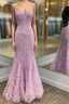 V Neck Backless Mermaid Purple Lace Long Formal Prom Dress, Mermaid Purple Formal Dress, Purple Lace Evening Dress