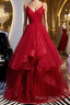 V Neck Burgundy Formal Prom Dresses, Wine Red V Neck Formal Evening Dresses