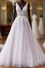 V Neck Champagne Lace Wedding Dresses, V Neck Champagne Lace Formal Prom Dresses