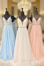 V Neck Chiffon Sequin Long Formal Prom Dresses, Cute Formal Dresses