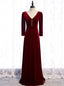 V-neck Long Sleeve Velvet Burgundy Prom Dress