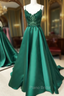 V Neck Open Back Green Lace Long Formal Prom Dresses, V Neck Backless Green Lace Long Formal Graduation Evening Dresses