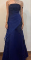 Vintage A Line Strapless Navy Blue Long Formal Prom Dresses