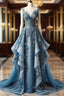 Vintage A Line Sweetheart Neck Chiffon Applique Long Formal Prom Dresses, Evening Dresses