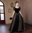 Vintage Black & Gold A-Line Square Neck Puff Sleeve Velvet Gold Shimmer Tulle Long Formal Prom Dresses