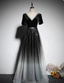 Vintage Black-Gray Gradient A-Line V-Neck Velvet Tulle Long Formal Prom Dresses