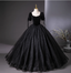Vintage Black Puff Sleeve Velvet Shimmer Tulle Ball Gown Prom Dresses Sweet 16 Dresses