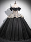 Vintage Black Tulle Sequins Off the Shoulder Quinceanera Dress With Bow