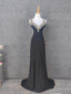 Vintage Black V-Neck Beaded Chiffon Long Formal Prom Dresses