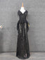 Vintage Black V-Neck Tassel Sequin Tulle Long Formal Prom Dresses