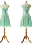 Vintage Bridesmaid Dress with a Ribbon Light Green V-neck Bridesmaid Dresses with Soft Pleats