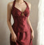 Vintage Burgundy Halter Neck Mermaid Satin Long Formal Prom Dresses