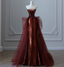 Vintage Burgundy Mermaid Strapless Tulle Sequined Train Formal Prom Dresses