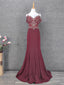 Vintage Burgundy Spaghetti Strap V-Neck Beaded Chiffon Long Formal Prom Dresses