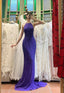 Vintage Deep Purple Mermaid Halter Neck Backless Beaded Chiffon Formal Prom Dresses