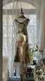 Vintage Green Oil Painting Chiffon Print Irregular Skirt Formal Prom Dresses