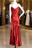 Vintage High Low Halter Satin Red Formal Prom Gown Fairy Long Formal Prom Dresses