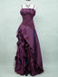 Vintage High Low Spaghetti Straps Grape Taffeta Long Formal Prom Dresses Formal Evening Gowns