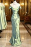 Vintage Mermaid Off The Shoulder Green Long Formal Prom Gown Fairy Formal Prom Dresses
