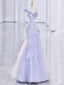 Vintage Mermaid One Shoulder Lilac Tulle Satin Long Formal Prom Dresses Party Dresses