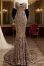 Vintage Mermaid Strapless Party Dresses Long Sequin Formal Prom Dresses