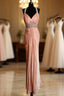 Vintage Mermaid V Neckline Pink Backless Long Formal Prom Gown Fairy Formal Prom Dresses
