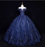 Vintage Navy Blue Off-The-Shoulder Beaded Embroidered Tulle Formal Prom Dresses