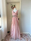 Vintage Pink A-Line Rhinestone Beaded Chiffon Long Formal Prom Dresses