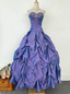 Vintage Princess Purple-Blue Sweetheart Neck Satin Ruched Long Ball Gown Prom Dresses