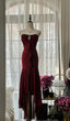Vintage Red Mermaid Strapless Chiffon Formal Prom Dresses Graduation Formal Prom Dresses