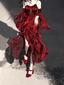 Vintage Sheath Irregular Ruffled Spaghetti Straps Women'S Burgundy Birthday Party Dresses With Sleeves