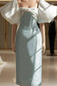 Vintage Sheath Light Sky Blue Satin Formal Prom Dresses Formal Dresses