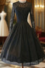 Vintage Style A-Line Knee-Length Long Sleeves Black Homecoming Dresses With Lace