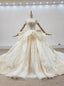 Want Champagne Tulle Appliques Sequins Off the Shoulder Wedding Dress With Train