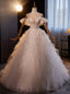 White Ball Gown Tulle Spaghetti Straps Appliques Wedding Dress
