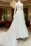 White Floral Applique Sweetheart Long Wedding Dresses With Sweeping Train Beautiful
