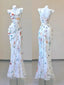 White Floral Elegant Sweet Sophisticated Long Chiffon Ball Gown Formal Evening Dresses Party Dresses