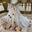 White Floral Sweetheart Long Sleeves Ball Gown Formal Prom Dresses