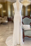 White Halter Open Back Mermaid Long Wedding Dresses V-Neck