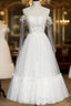 White Lace A-Line Tea Length Formal Prom Dresses