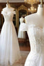 White Lace Off Shoulder Long Formal Prom Dresses White Lace Evening Dresses