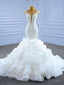 White Mermaid Beading Pearls Cap Sleeve Wedding Dress