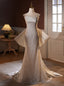 White Mermaid Lace Satin Strapless Wedding Dress
