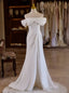 White Mermaid Off the Shoulder Pleats Split Wedding Dress