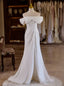 White Mermaid Off the Shoulder Pleats Split Wedding Dress