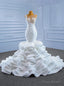 White Mermaid Pleats Appliques Beading Wedding Dress