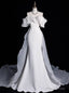 White Mermaid Satin Flower Off the Shoulder Wedding Dress