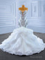 White Mermaid Spaghetti Straps Beading Crystal Wedding Dress