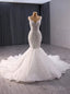 White Mermaid Straps Beading Prom Dress