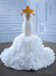 White Mermaid Tulle Off the Shoulder Crystal Wedding Dress